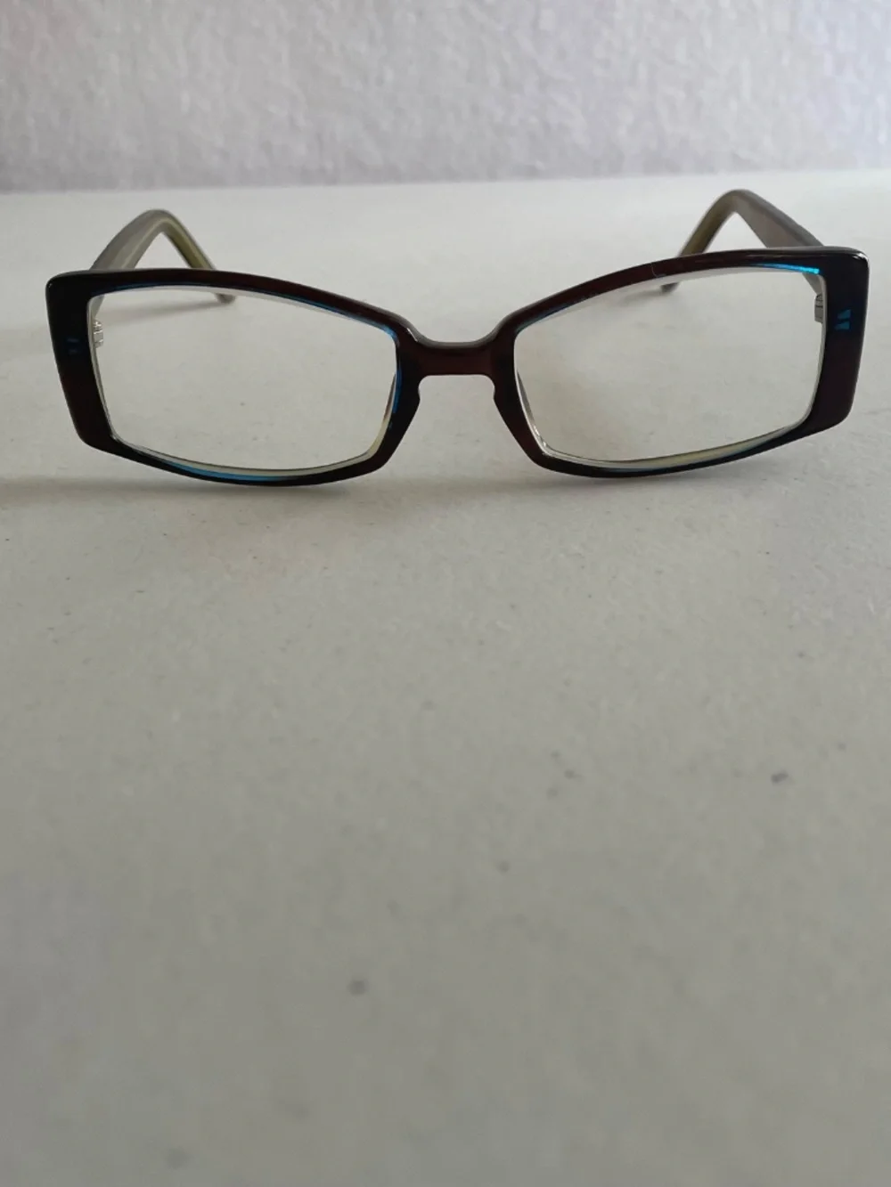 Vintage 90s Square Office Siren Eyeglasses Burgundy Frame with Blue
